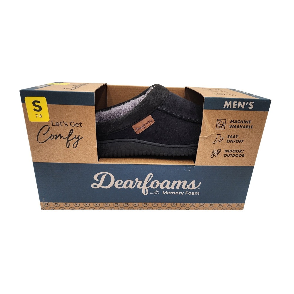 Dearfoams Memory Foam Slippers Indoor Outdoor Easy On Off‎ Black Mens Small